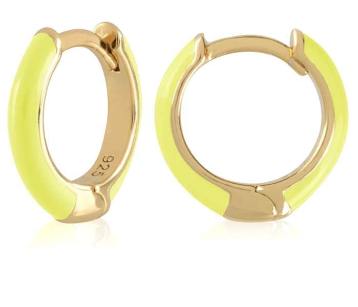AMAZON 18K Gold Plated Sterling Silver Enamel Color Huggie Hoop Earrings ($25.97)