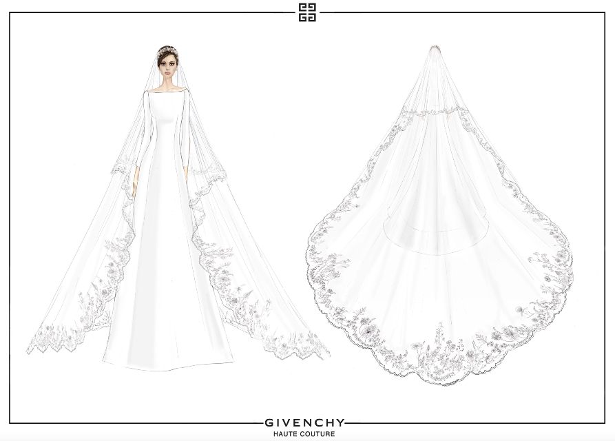 The designer's official sketches of Meghan Markle's wedding dress.