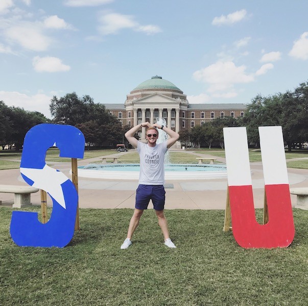 Jack respresenting the "M" in an SMU sign