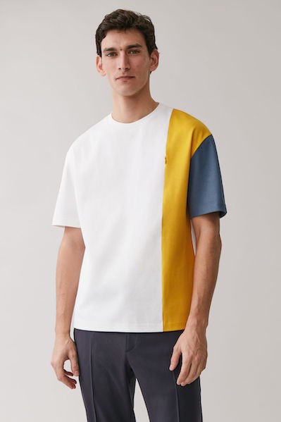 COTTON PANELLED T-SHIRT from in White/Orange/Blue COS ($59)