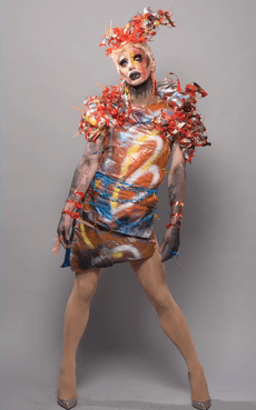 Scarlett Bobo makes trash into couture for the Single-Use Queens runway.