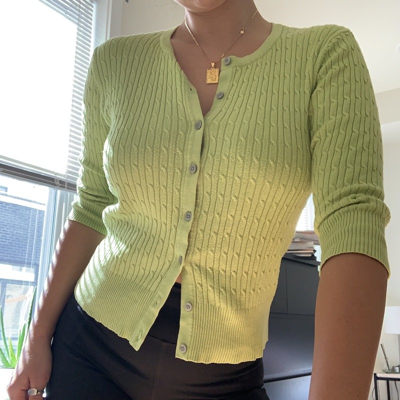 Vintage Lime Green Button Up Cardigan - $20