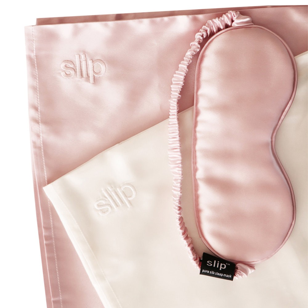 Slip's silk pillowcases and eye mask are bedtime essentials.