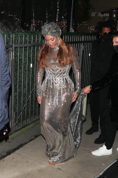 Beyoncé steps out in Burberry after the show.