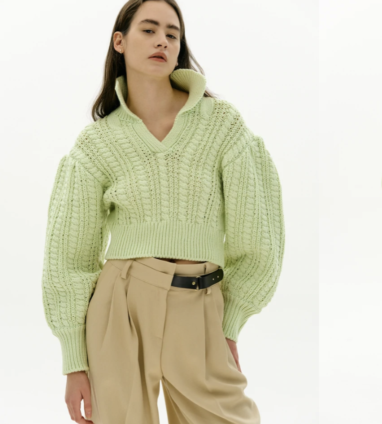 Puff Shoulder Cable Knit Sweater - $178